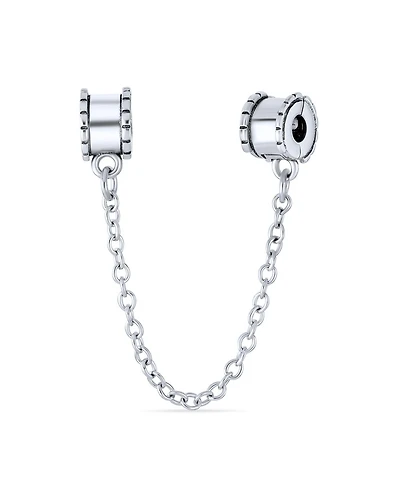 Bling Jewelry Beaded Edge Handcuff Double Safety Chain Spacer Stopper Daisy Flower Charm Bead .925 Sterling Silver Fits European Bracelet