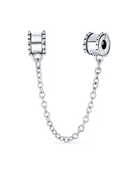 Bling Jewelry Beaded Edge Handcuff Double Safety Chain Spacer Stopper Daisy Flower Charm Bead .925 Sterling Silver Fits European Bracelet