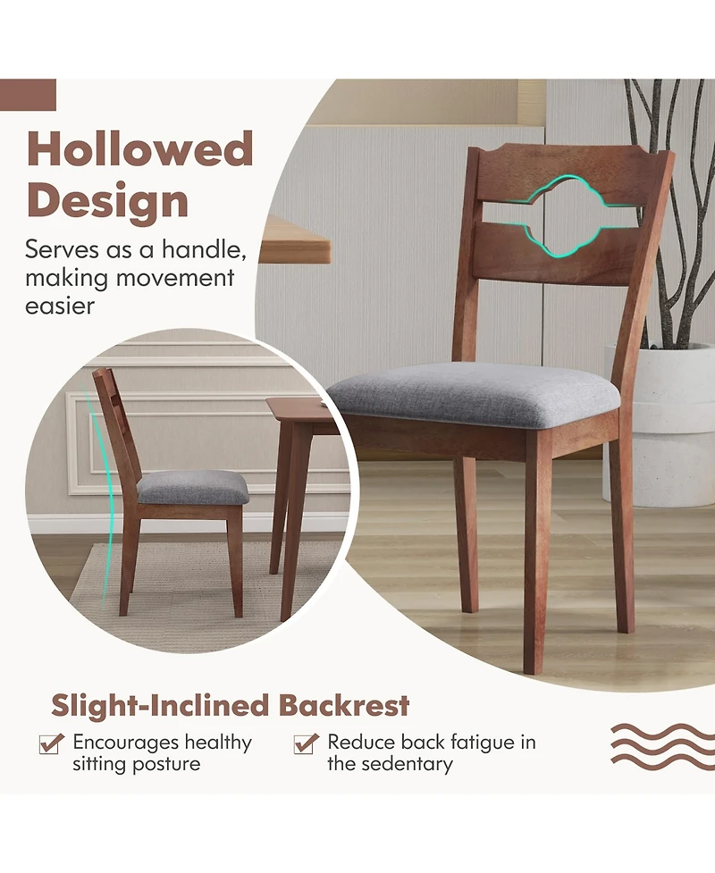 Gymax Set of 2 Dining Chair w/ Padded Seat High Back Rubber Wood Frame Kitchen Chairs