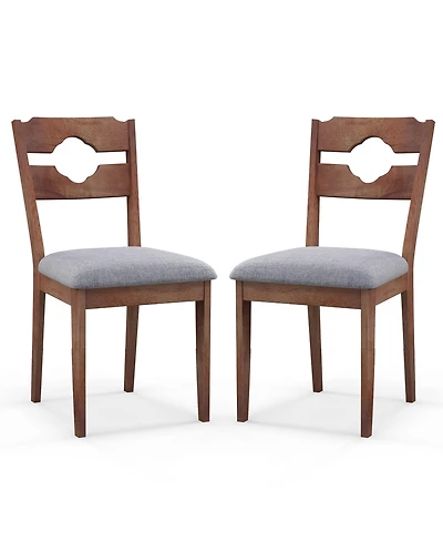 Gymax Set of 2 Dining Chair w/ Padded Seat High Back Rubber Wood Frame Kitchen Chairs