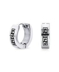 Bling Jewelry Greek Key Hoop Earrings Laser Etched Black Ip Plated Stainless Steel