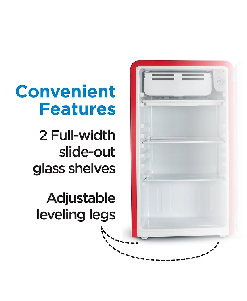 Commercial Cool 3.2 Cu. Ft. Refrigerator With Freezer, Vintage Style Refrigerator, Slide-Out Glass Shelves & Tall Bottle Storage, Retro Fridge