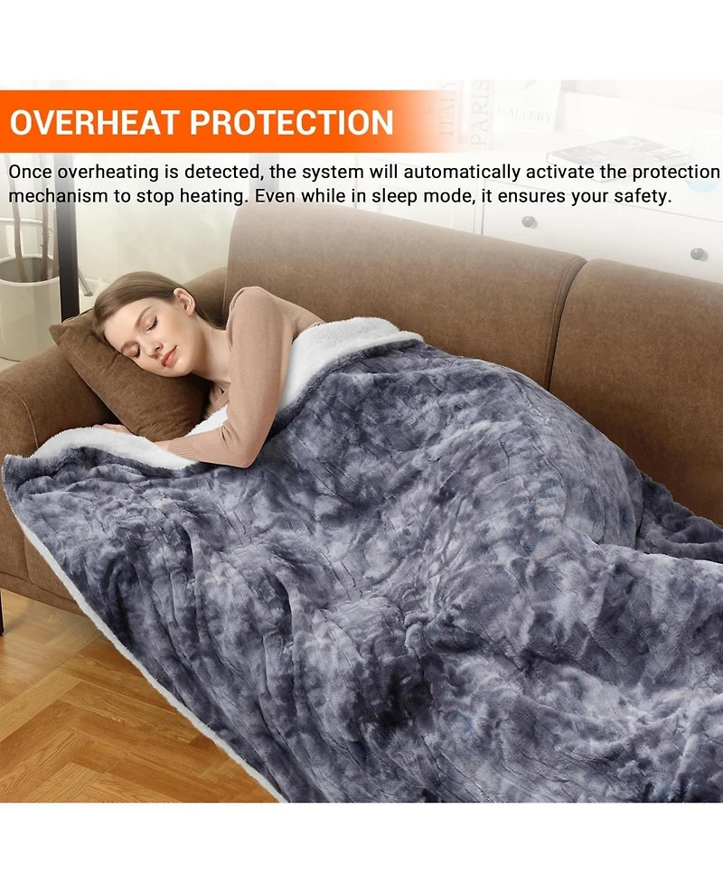 Caromio Queen Tie-Dye Pv Plush Sherpa Electric Heated Blanket with Dual Control, 84" x 90"