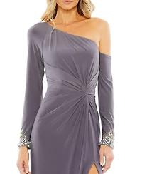 Mac Duggal Women's Side Twist Drop Shoulder Beaded Cuff Gown