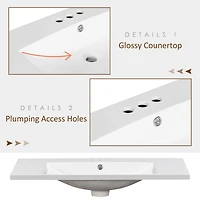 36" Single Bathroom Basin Sink, Vanity Top Only, 3-Faucet Holes, Resin