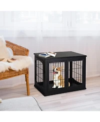 Dog Crate Furniture, Small Dog Cage End Table with Two Opening Sides, Lockable Door, Puppy Kennel Indoor, Cute and Decorative, Black