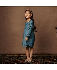 Hope & Henry Toddler Girls Organic Long Sleeve Ruched Bodice Chambray Dress
