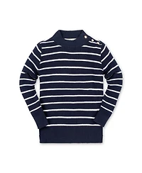 Hope & Henry Baby Girls Organic Long Sleeve Mock Neck Sweater with Gold Buttons