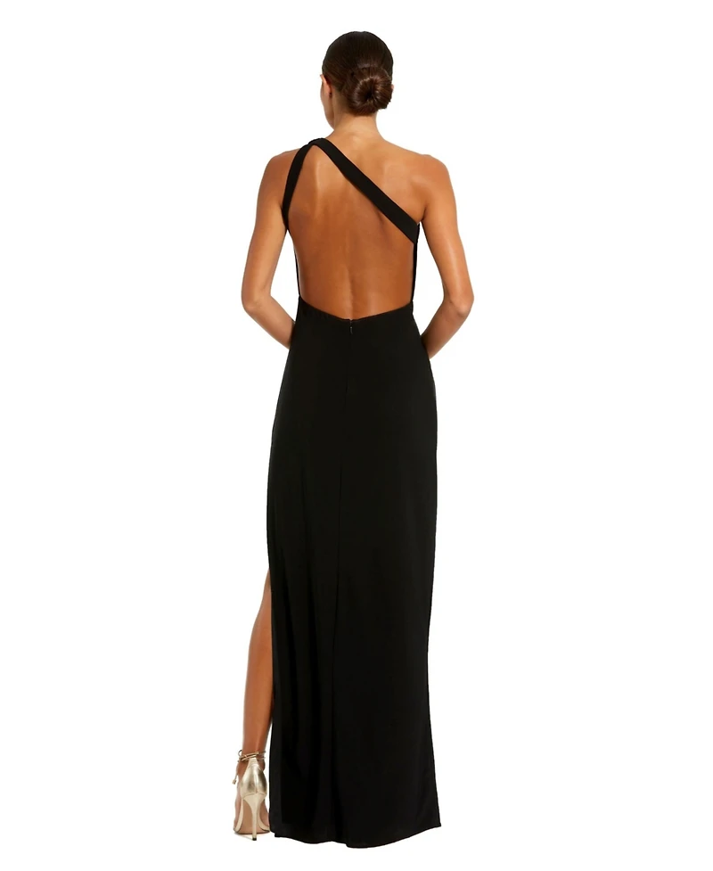 Mac Duggal Women's One Shoulder Gown with Sheer Embellished Cut Out