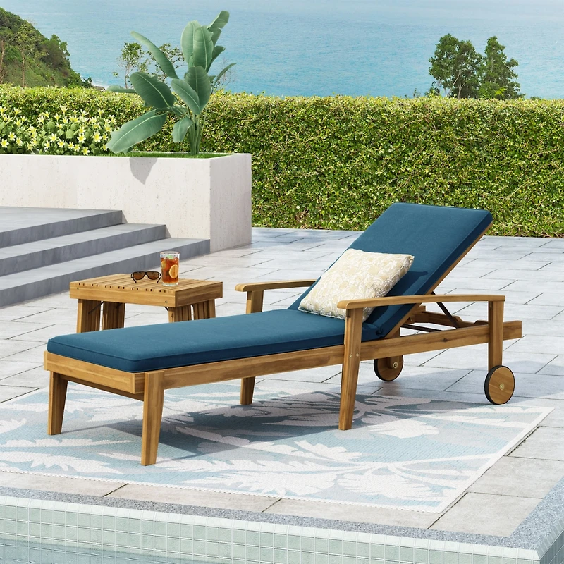Streamdale Acacia Wood Chaise Lounge with Adjustable Cushions