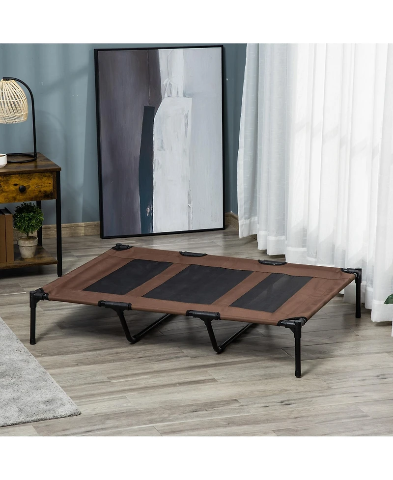 48" x 36" Elevated Breathable Dog Bed Portable Pet Cot w/ Carry Bag Metal Frame Breathable Mesh Indoor and Outdoor Tan