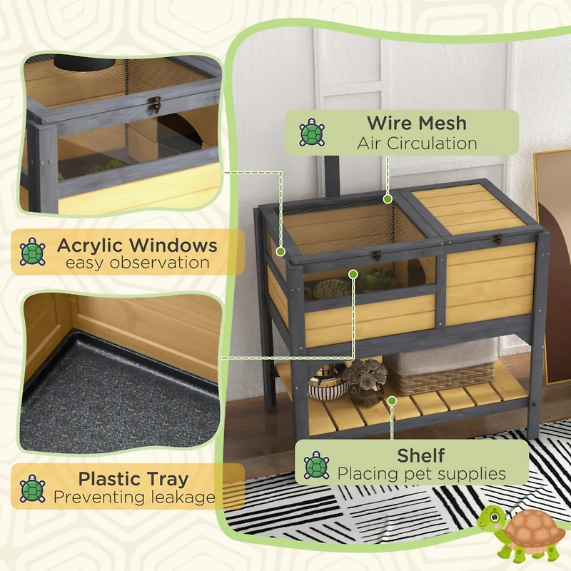 Streamdale Furniture Tortoise Habitat with Shelf Storage, Tortoise Enclosure with Weather Protection, Tortoise Gift Accessory, Reptile Enclosure with