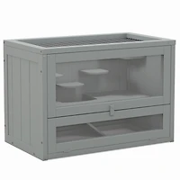 2-Level Hamster Cage Mice and Rat House, Small Animal Habitat for Guinea Pigs, Chinchillas with Openable Top, Front Door, Shelf and Ladder, Gray