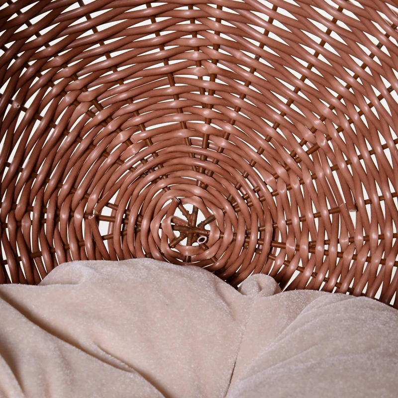 Elevated Cat Bed with Rotatable Egg Chair Pod, Cat Basket Bed with Thick Cushion, Natural Mat Grass Woven Kitty House, Brown