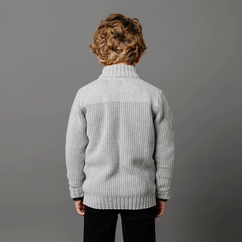 Hope & Henry Boys Organic Long Sleeve Mock Neck Cardigan
