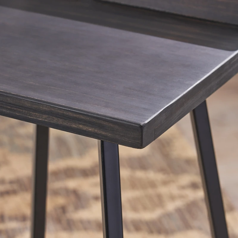 Bidwell Acacia Wood And Iron Bar Stools With Footrests