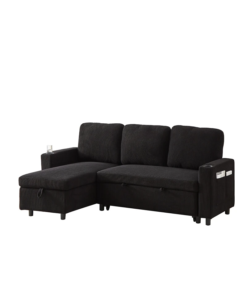 Streamdale L-Shaped Corduroy Sofa Bed with Pullout Bed, 78.7