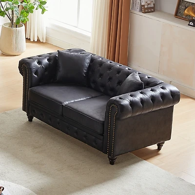 Streamdale Contemporary Chesterfield Sofa with Buttons, 2 Pillows, and Nail Arms