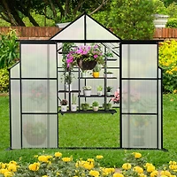 8x10FT Double Door Polycarbonate Greenhouse Raised Base and Anchor Aluminum Heavy Duty Walk-in Greenhouses for Outdoor Backyard in All Season, Black