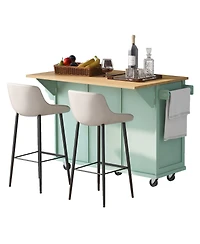 Streamdale Mint Green Kitchen Cart with Drop-Leaf, Cabinet, and Drawers