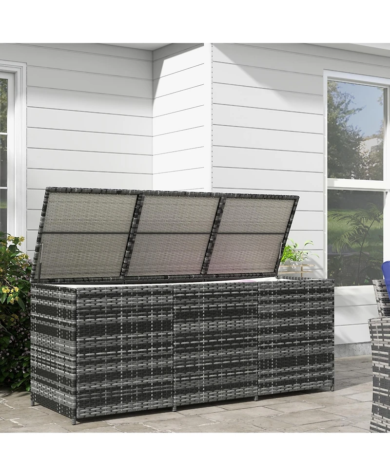 175 Gallon Outdoor Storage Box with Inner Liner, Pe Rattan Wicker Deck Box with Pneumatic Bar Lift for Indoor & Outdoor, Patio Furniture Cushions, Poo