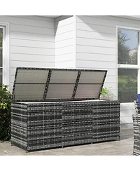175 Gallon Outdoor Storage Box with Inner Liner, Pe Rattan Wicker Deck Box with Pneumatic Bar Lift for Indoor & Outdoor, Patio Furniture Cushions, Poo