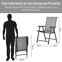 Set of 2 Patio Folding Chairs, Stackable Outdoor Sling Patio Dining Chairs with Armrests for Lawn, Camping, Dining, Beach, Metal Frame, No Assembly, G
