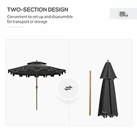 9' Patio Umbrella with Push Button Tilt and Crank, Double Top Ruffled Outdoor Market Table Umbrella with 8 Ribs, for Garden, Deck, Pool, Dark Gray