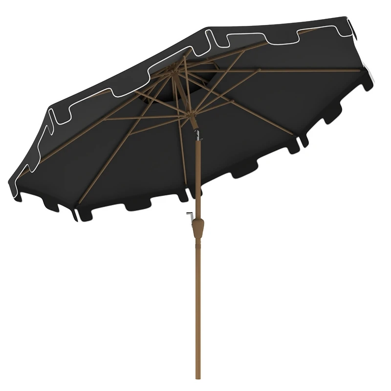 9' Patio Umbrella with Push Button Tilt and Crank, Double Top Ruffled Outdoor Market Table Umbrella with 8 Ribs, for Garden, Deck, Pool, Dark Gray