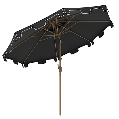 9' Patio Umbrella with Push Button Tilt and Crank, Double Top Ruffled Outdoor Market Table Umbrella with 8 Ribs, for Garden, Deck, Pool, Dark Gray
