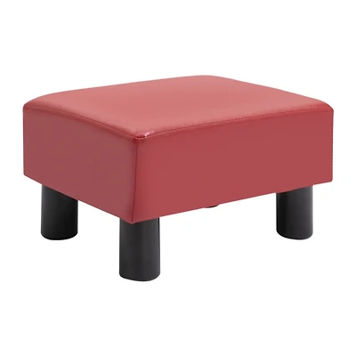 Ottoman Foot Rest, Small Foot Stool with Faux Leather Upholstery, Rectangular Ottoman Footrest with Padded Foam Seat and Plastic Legs, Red