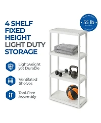 Gracious Living 4 Shelf Fixed Height Solid Light Duty Home Storage Unit, White