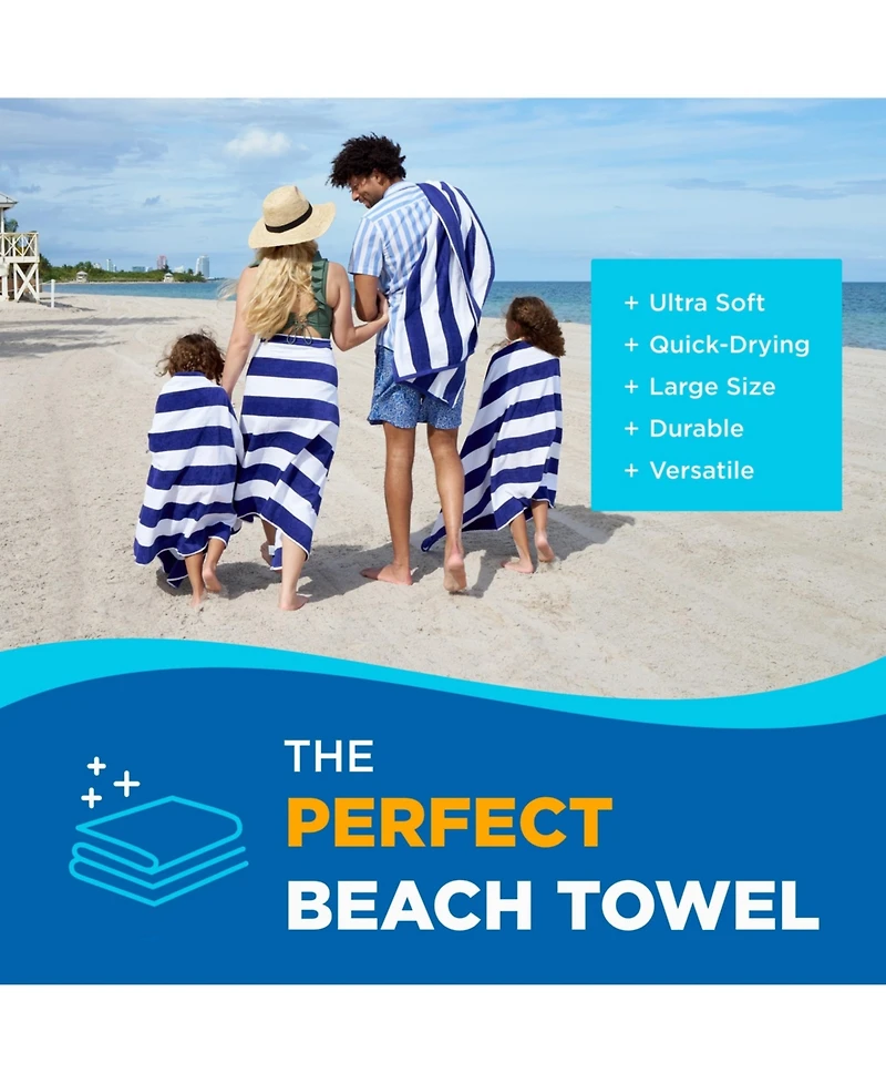 Ben Kaufman Striped Towel - Absorbent, 100% Cotton Towels - Oversized Towels for Beach Essentials - Quick-Dry Swimming Towels