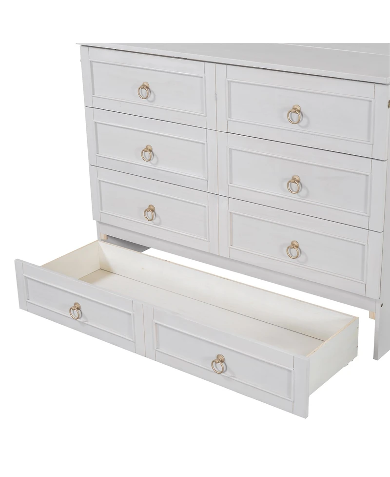 Simplie Fun Full Size Murphy Bed with Large Drawers, White