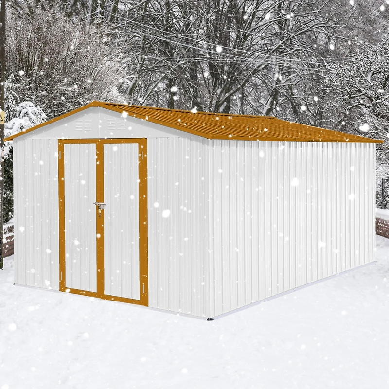 Streamdale Metal garden sheds 10ftx12ft outdoor storage sheds White+Yellow