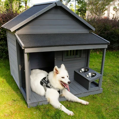 Streamdale Large Solid Wood Dog House with Terrace (44"x44"x44")