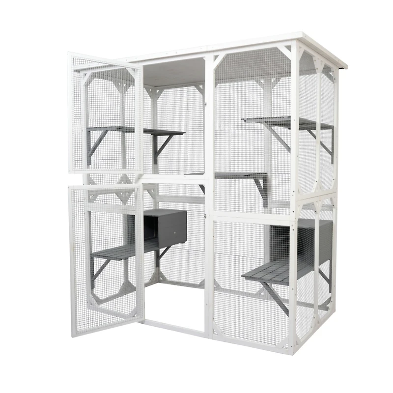 Streamdale Cat cage box lovely house cute pet play speace Wooden White Medium