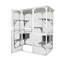 Streamdale Cat cage box lovely house cute pet play speace Wooden White Medium