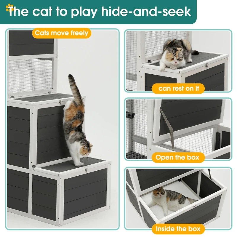Streamdale 3-Tier Wooden Cat House with 4 Platforms, 2 Doors, and Jump Box