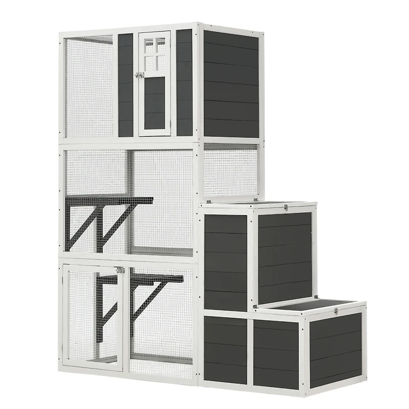 Streamdale 3-Tier Wooden Cat House with 4 Platforms, 2 Doors, and Jump Box