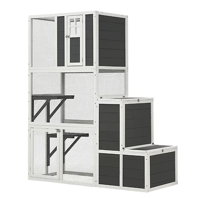 Streamdale 3-Tier Wooden Cat House with 4 Platforms, 2 Doors, and Jump Box