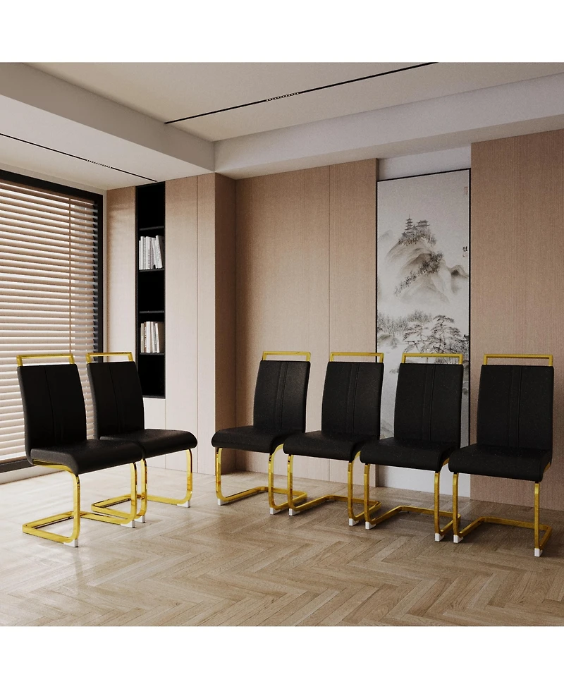 Streamdale Modern Faux Leather Dining Chairs with Golden Metal Legs (Set of 4)