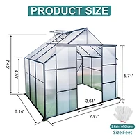 8X6FT-Black Double Door Polycarbonate Greenhouse Raised Base and Anchor Aluminum Heavy Duty Walk-in Greenhouses for Outdoor Backyard in All Season