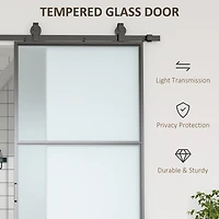 36" x 84" Sliding Door with Hardware Kit, Handle, & Track, Industrial Frosted Tempered Glass Door with Carbon Steel, Easy Installation