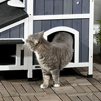 Outdoor Cat House with Weather-resistant Roof & Garden Bed, Outdoor Cat Shelter Enclosure with Multiple Entrances, Modern Cat Furniture Hideout, Cat G