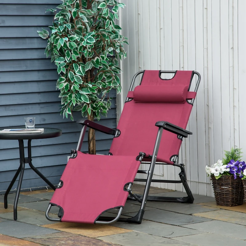 Streamdale Furniture Folding Chaise Lounge Chair for Outside, 2-in-1 Tanning Chair with Pillow & Pocket, Adjustable Pool Chair for Beach, Patio, Lawn,