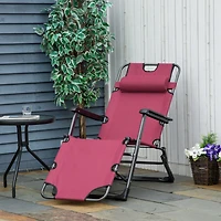 Streamdale Furniture Folding Chaise Lounge Chair for Outside, 2-in-1 Tanning Chair with Pillow & Pocket, Adjustable Pool Chair for Beach, Patio, Lawn,