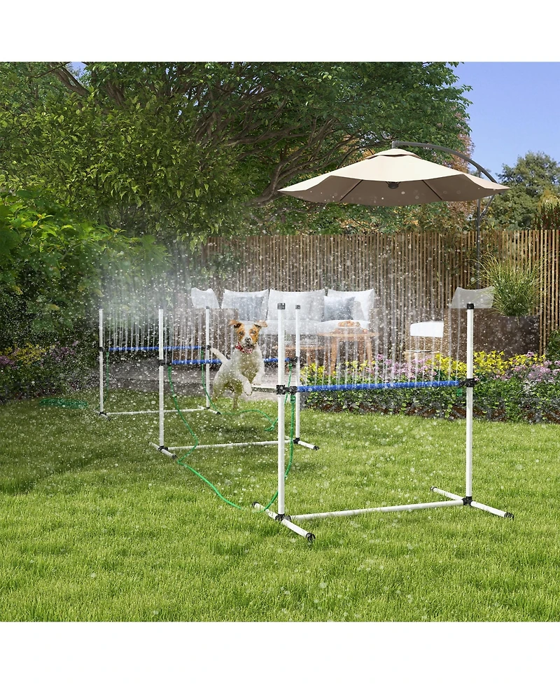 3 Piece Dog Agility Training Equipment Set, Dog Agility Set with Adjustable Height Hurdles, Spray Water Tube, Whistle, Carry Bag, White