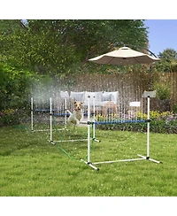 3 Piece Dog Agility Training Equipment Set, Dog Agility Set with Adjustable Height Hurdles, Spray Water Tube, Whistle, Carry Bag, White