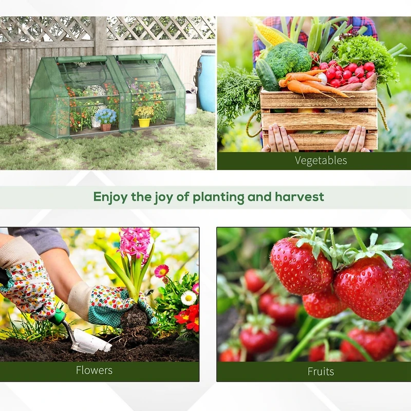 6' x 3' x 3' Portable Greenhouse, Garden Green House with 2 Pe/Plastic Covers, Steel Frame and 2 Roll Up Windows, Green